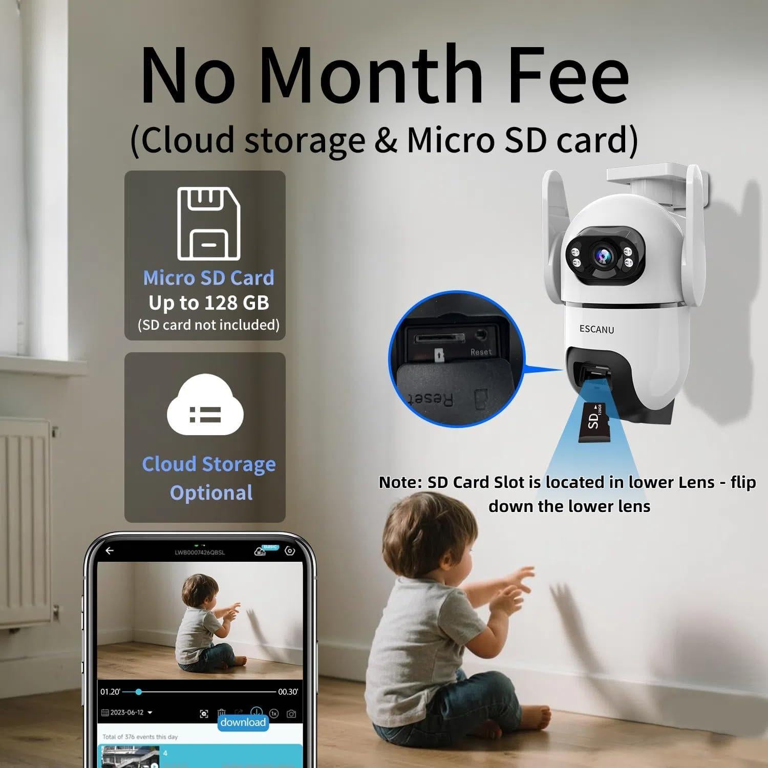 Cámara de Seguridad Inalámbrica ESCANU QG8 2K Doble Lente