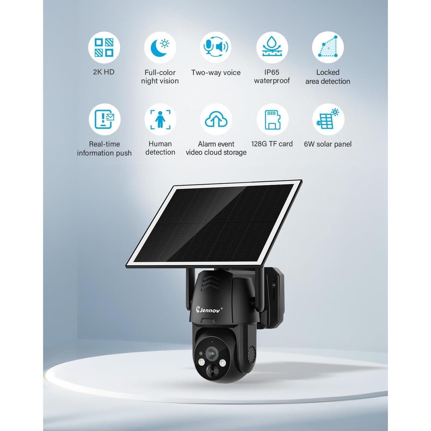 Jennov 4G LTE Cellular Wireless Solar Security Cameras Outdoor, 2K No WiFi Camera Home Security with Color Night Vision/PIR Human Body Sensing/AI Human Detection for jobsite barns Farms Garage& RV