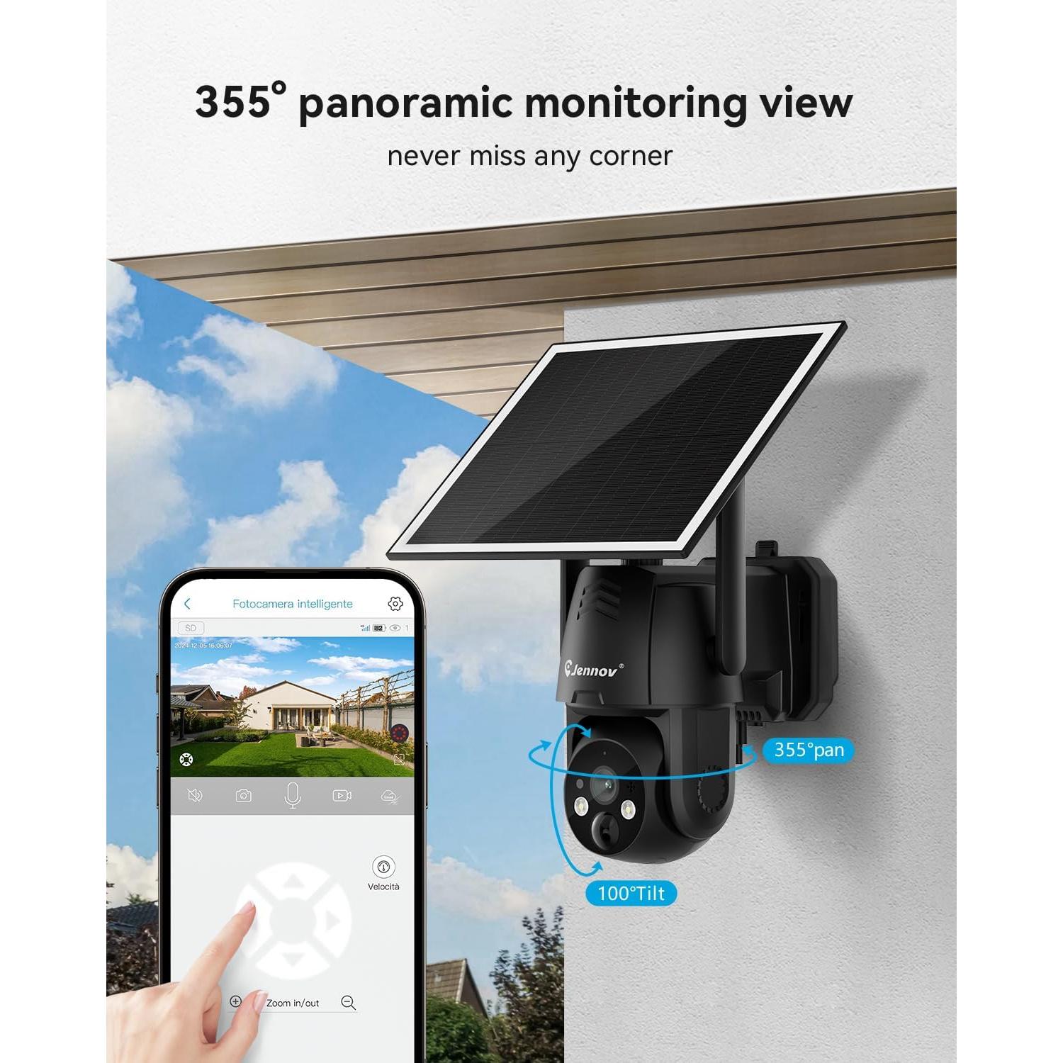 Jennov 4G LTE Cellular Wireless Solar Security Cameras Outdoor, 2K No WiFi Camera Home Security with Color Night Vision/PIR Human Body Sensing/AI Human Detection for jobsite barns Farms Garage& RV