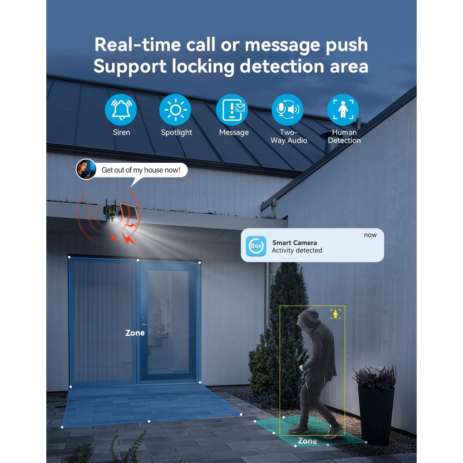 Jennov 4G LTE Cellular Wireless Solar Security Cameras Outdoor, 2K No WiFi Camera Home Security with Color Night Vision/PIR Human Body Sensing/AI Human Detection for jobsite barns Farms Garage& RV