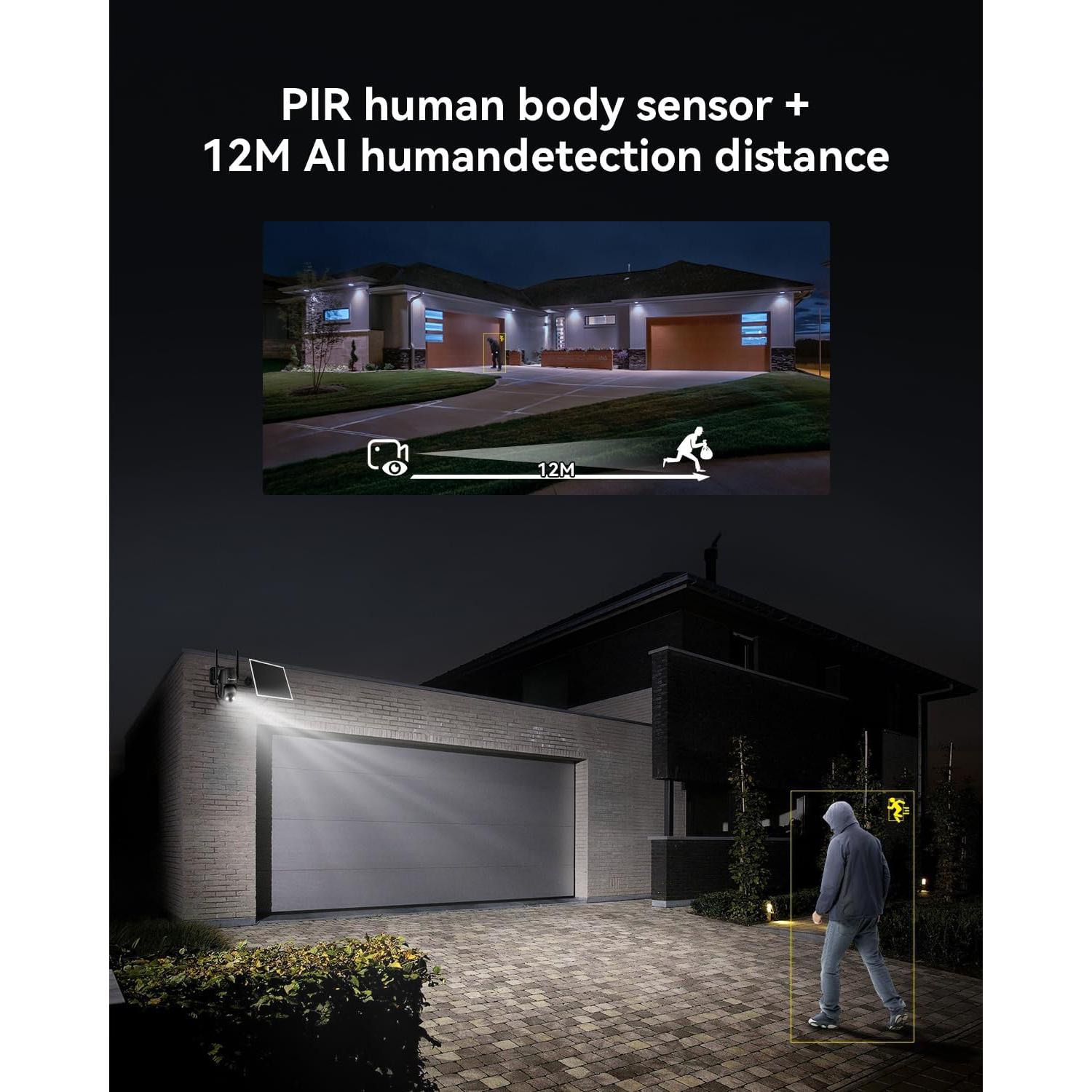 Jennov 4G LTE Cellular Wireless Solar Security Cameras Outdoor, 2K No WiFi Camera Home Security with Color Night Vision/PIR Human Body Sensing/AI Human Detection for jobsite barns Farms Garage& RV