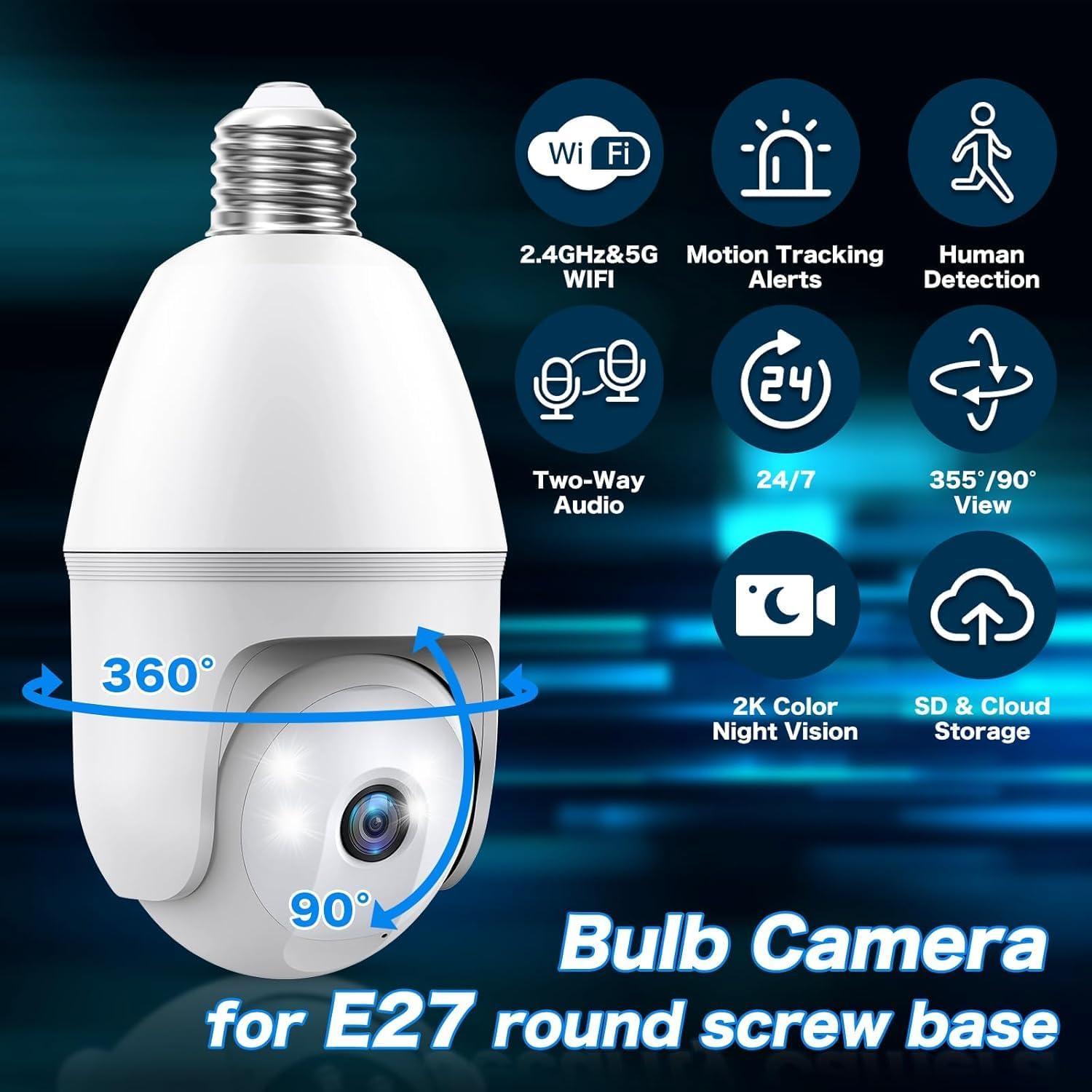 Cámara de Seguridad Bombilla Noahcam 2K Inalámbrica 360°