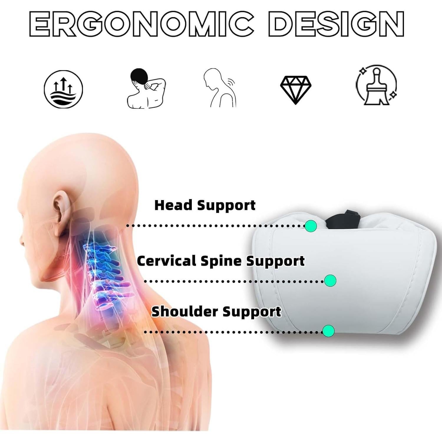 Almohada de Cuello TOPABYTE para Coche 2 Piezas Blanca