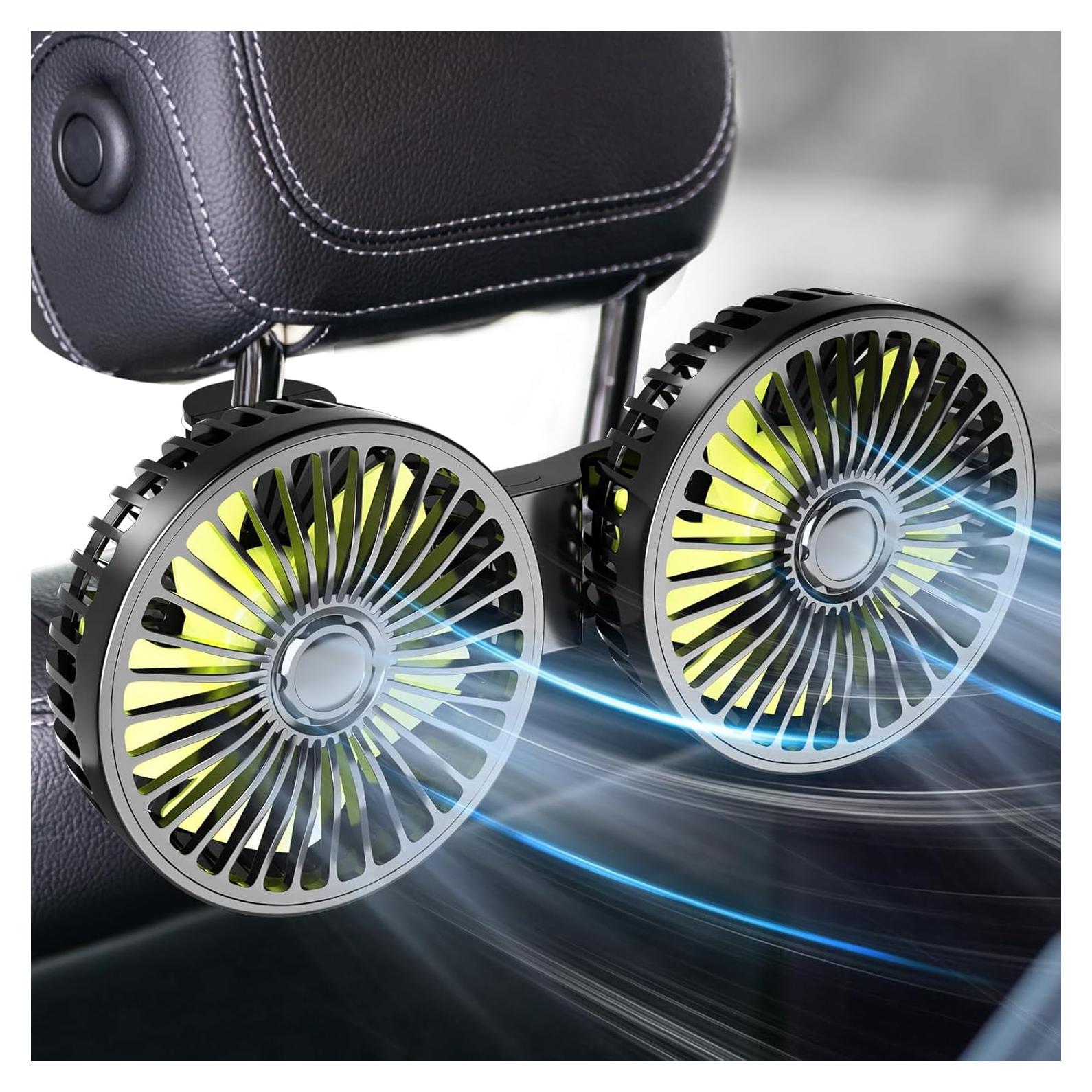 Ventilador de Coche Dealswin USB Doble Cabeza 360° Amarillo