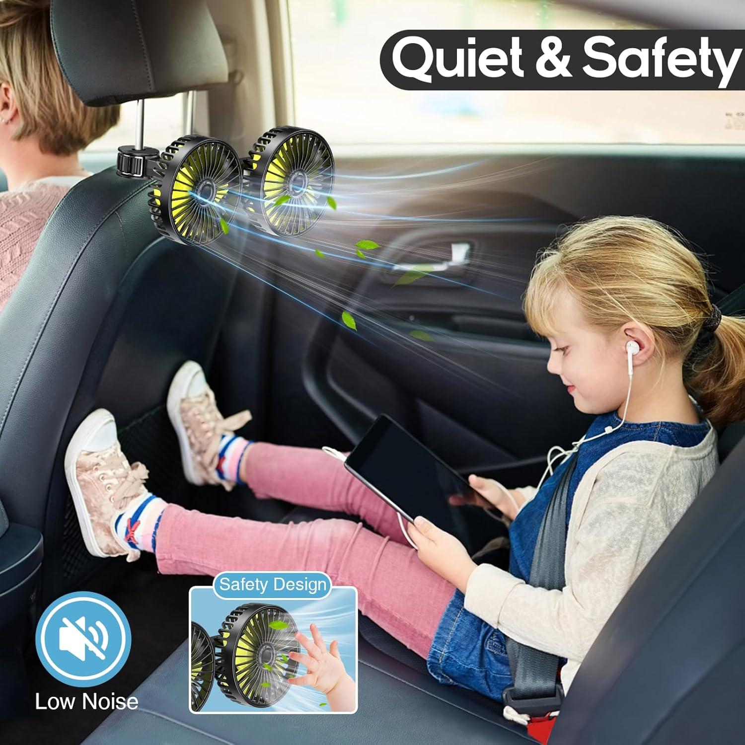 Ventilador de Coche Dealswin USB Doble Cabeza 360° Amarillo