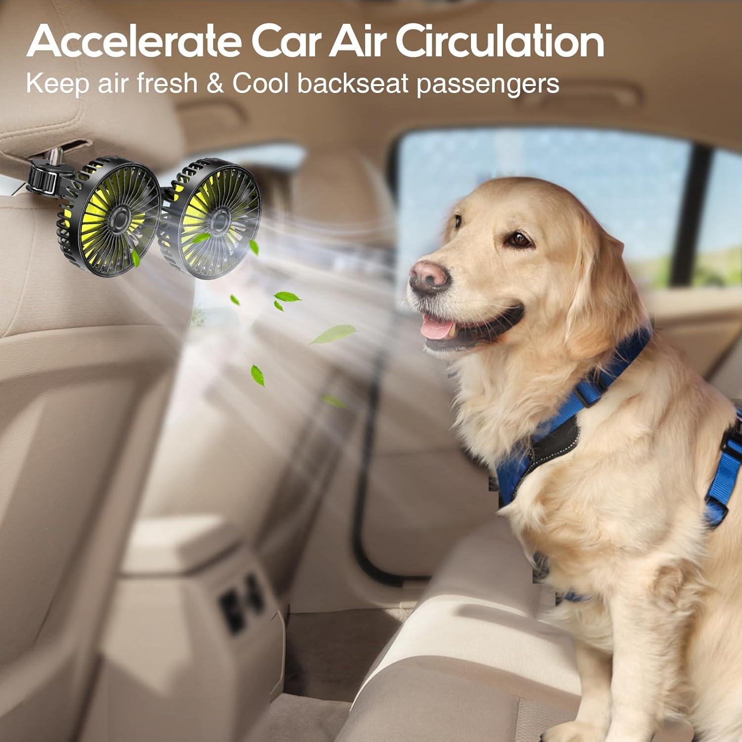 Ventilador de Coche Dealswin USB Doble Cabeza 360° Amarillo