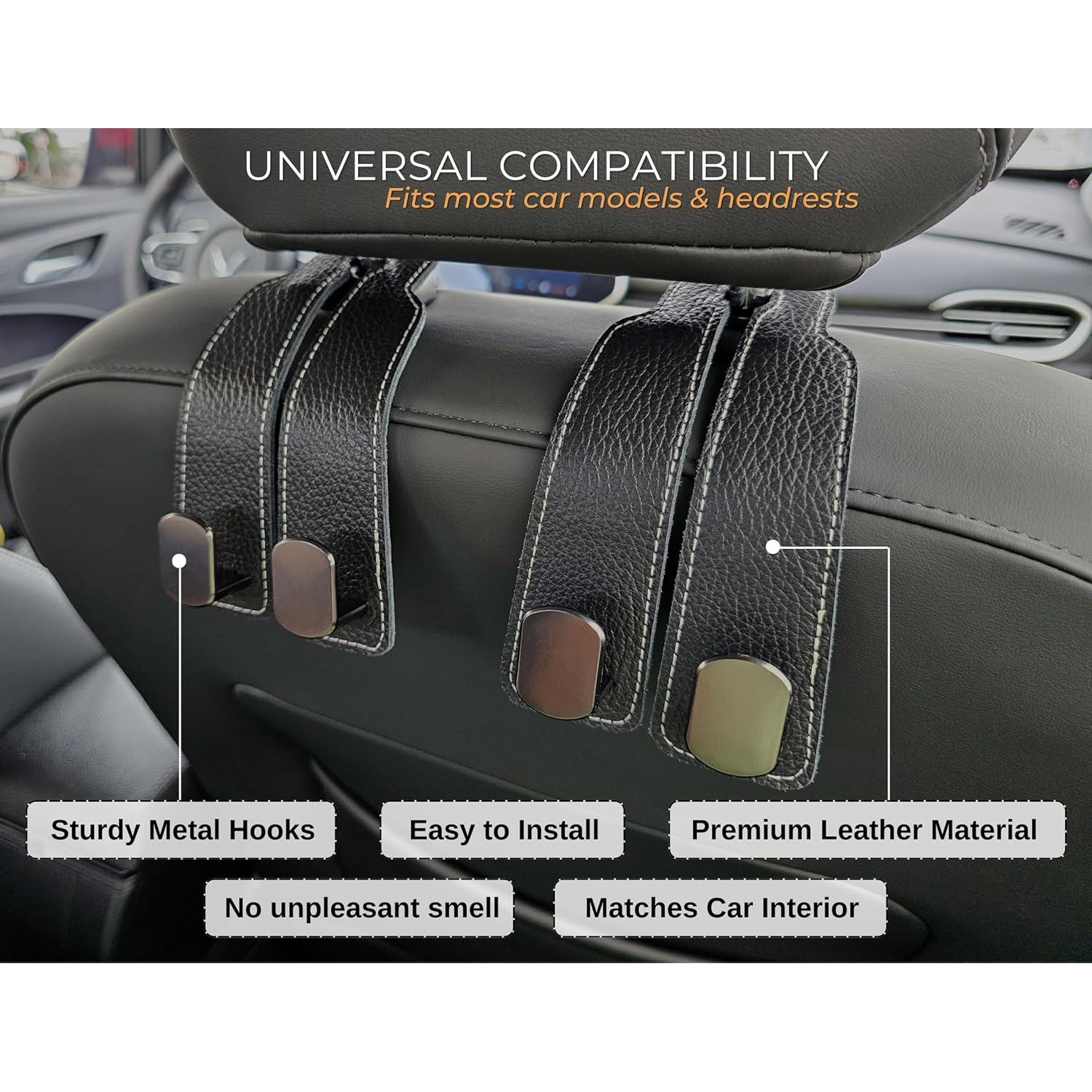 Ganchos de Almacenamiento para Asiento de Coche ALEACAR - 2 Piezas Cuero Negro