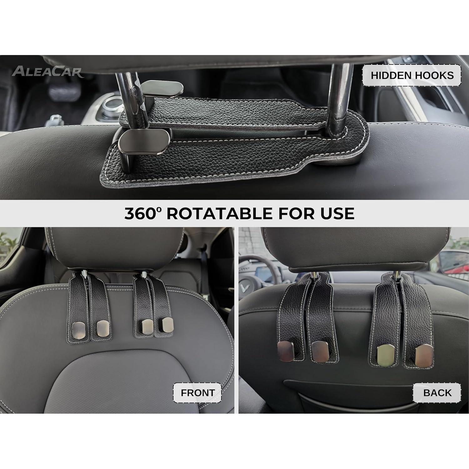 Ganchos de Almacenamiento para Asiento de Coche ALEACAR - 2 Piezas Cuero Negro