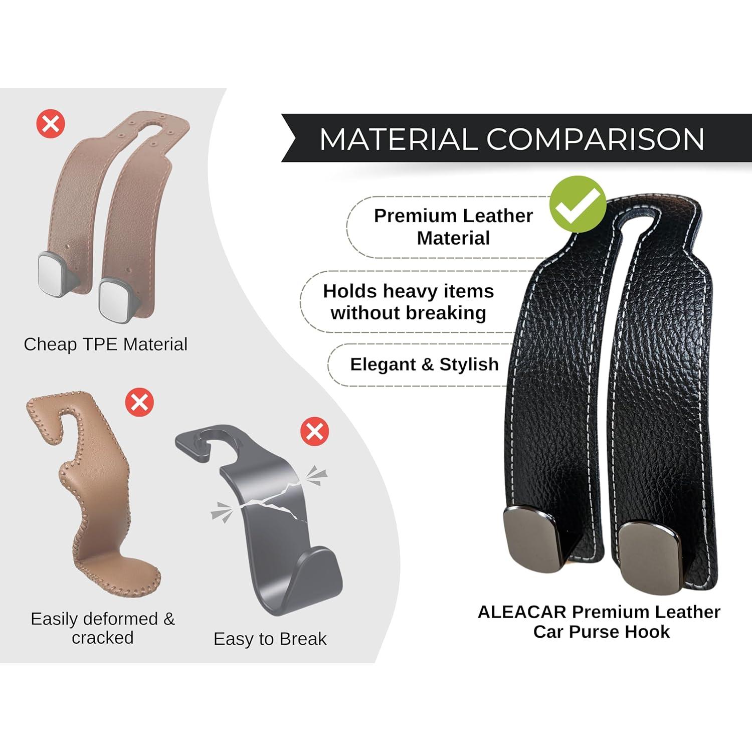 Ganchos de Almacenamiento para Asiento de Coche ALEACAR - 2 Piezas Cuero Negro