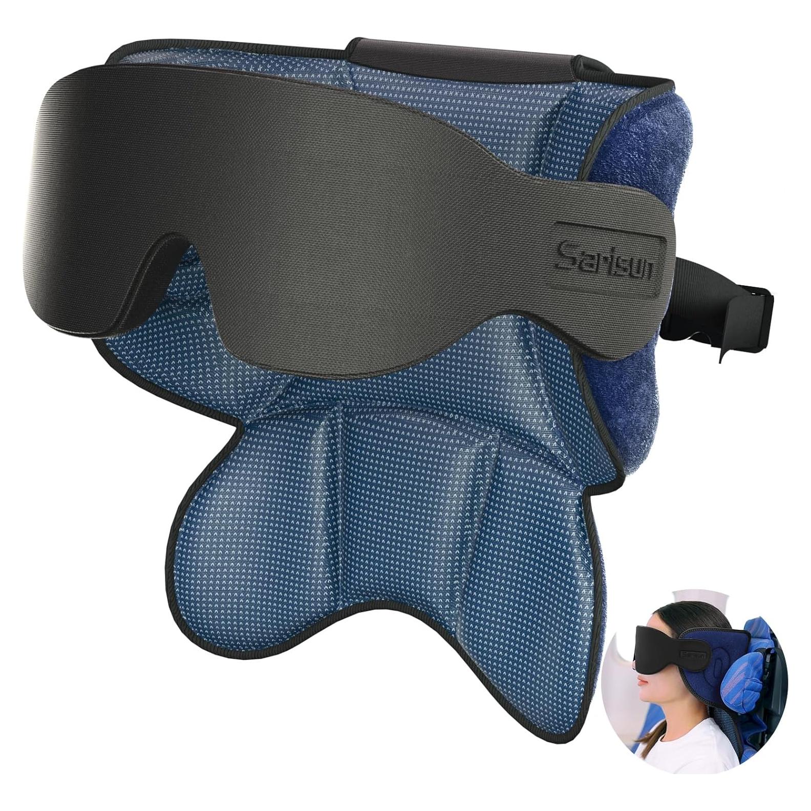 Almohada de viaje SARISUN con máscara para ojos, azul