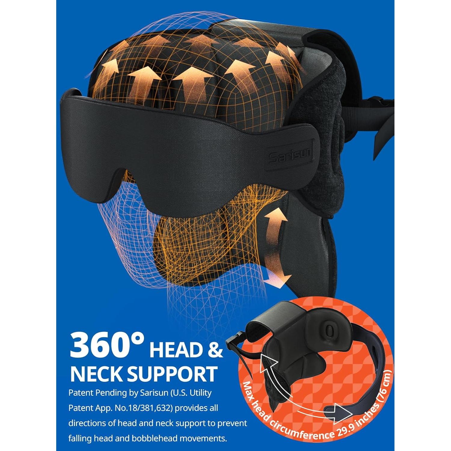 Almohada de viaje SARISUN con máscara para ojos, azul