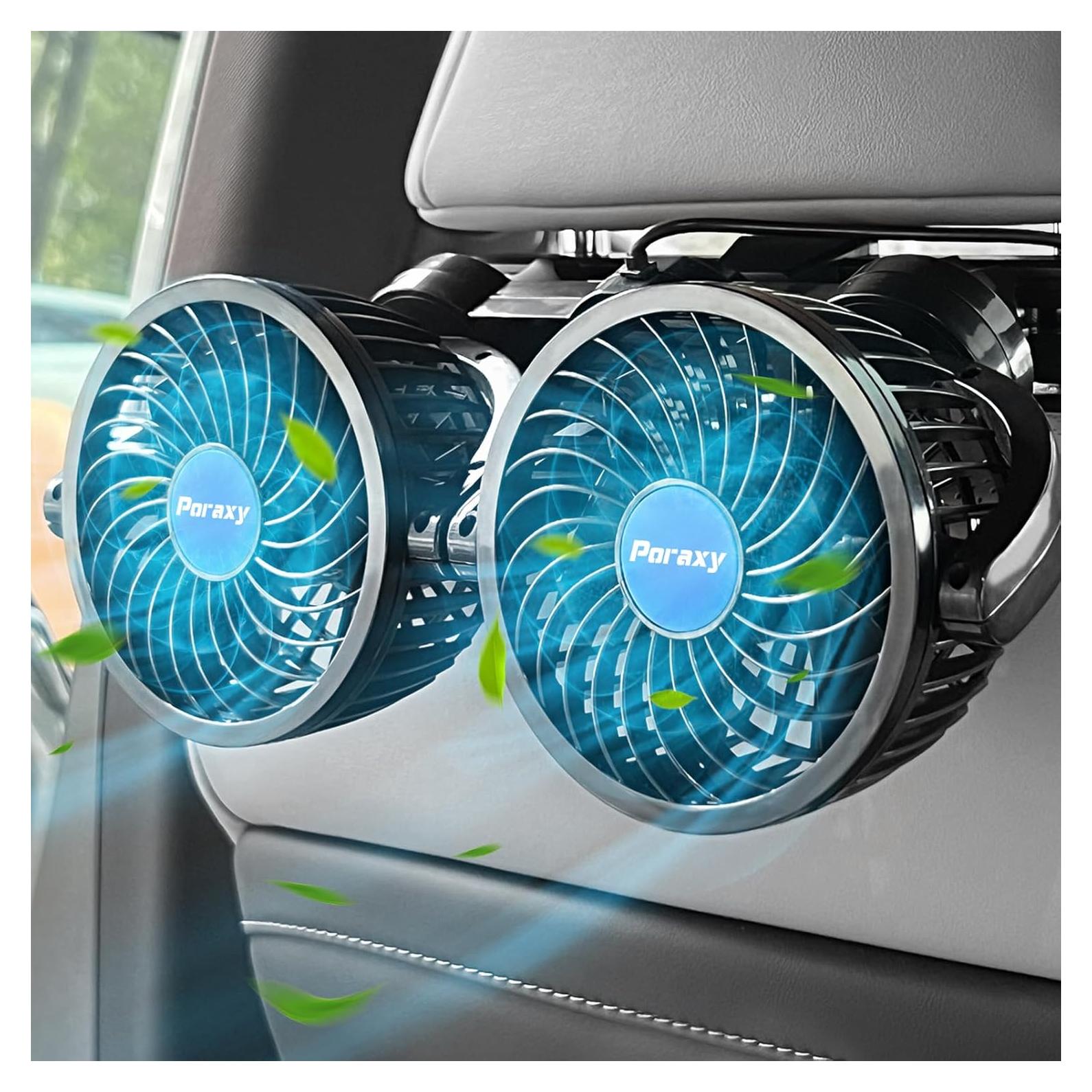 Ventilador de Coche Poraxy Doble Cabeza 12V para Asientos Traseros