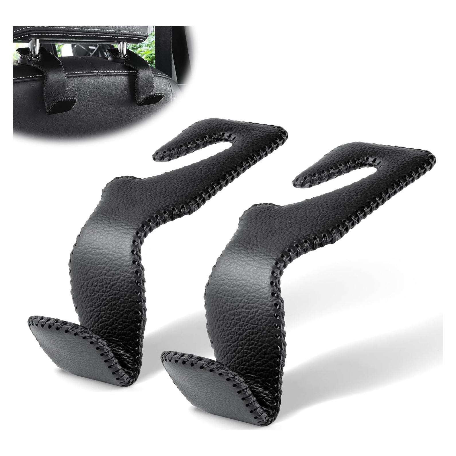 Ganchos de Reposacabezas LivTee de Cuero Negro - 2 Piezas