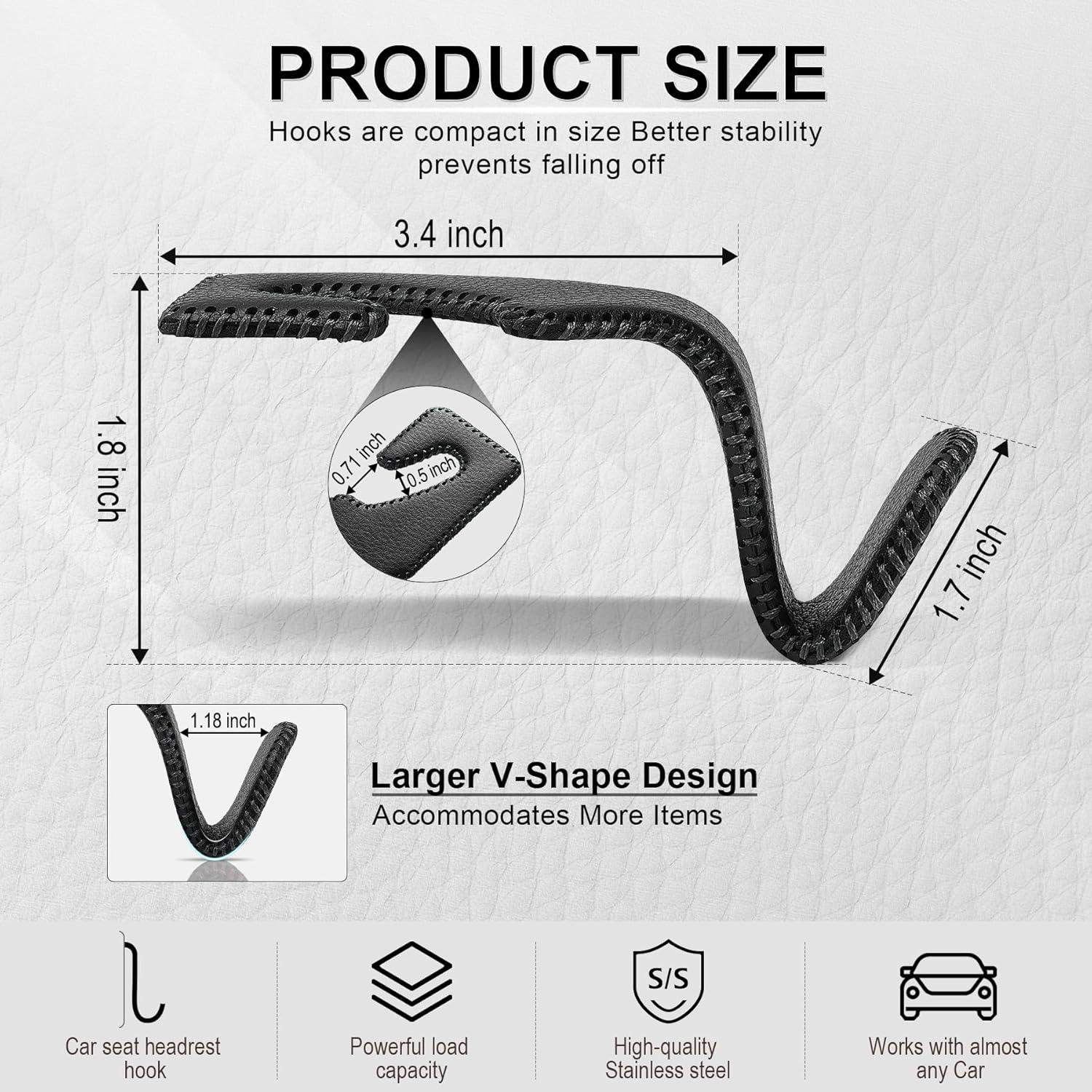 Ganchos de Reposacabezas LivTee de Cuero Negro - 2 Piezas