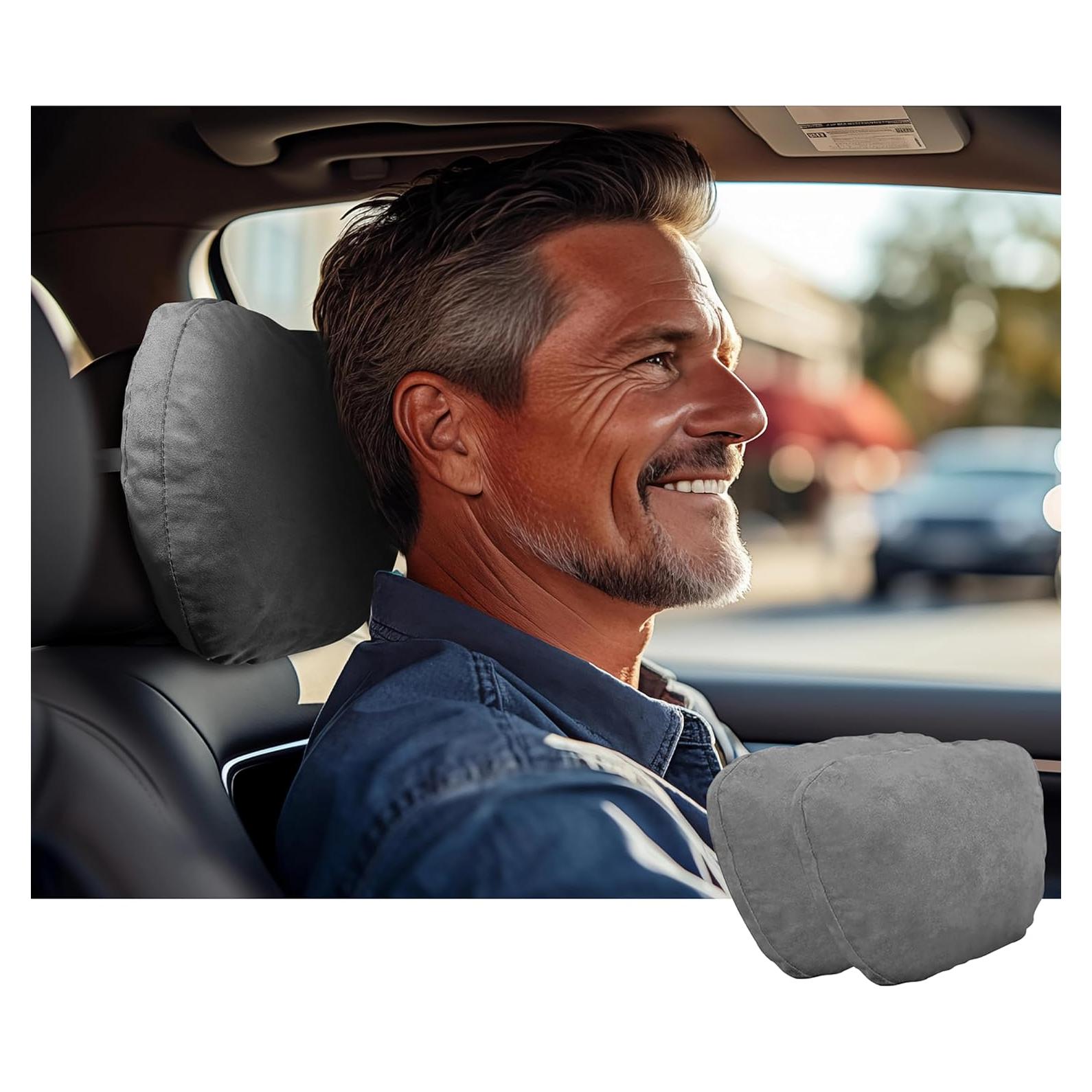 Almohadas de Cuello POKSRI para Coche 2 Pcs Gris Ajustables