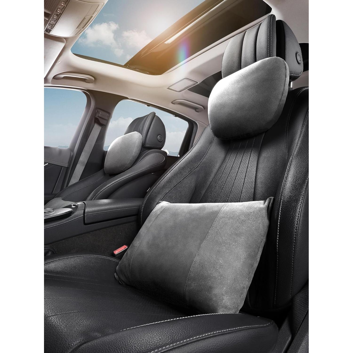 Almohadas de Cuello POKSRI para Coche 2 Pcs Gris Ajustables