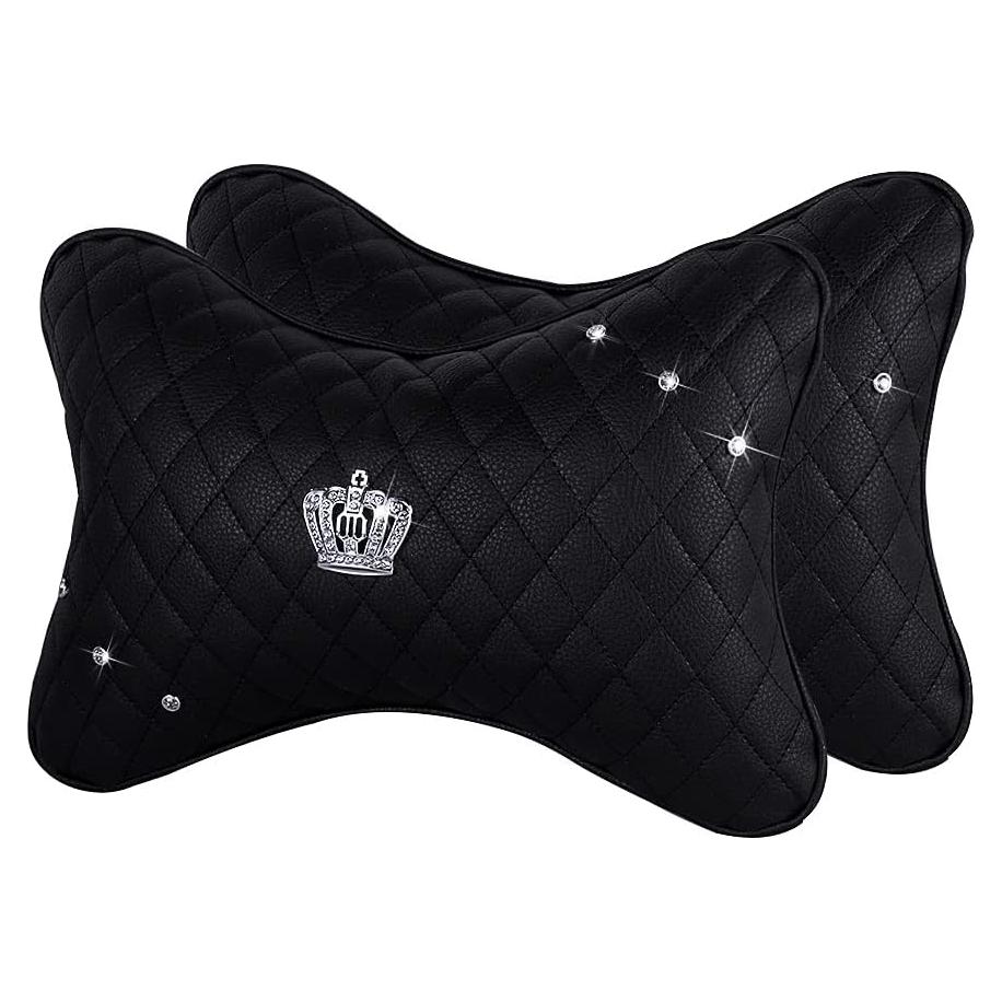 Cojín de Cuello de Coche EING 2 Piezas PU Negro Ajustable