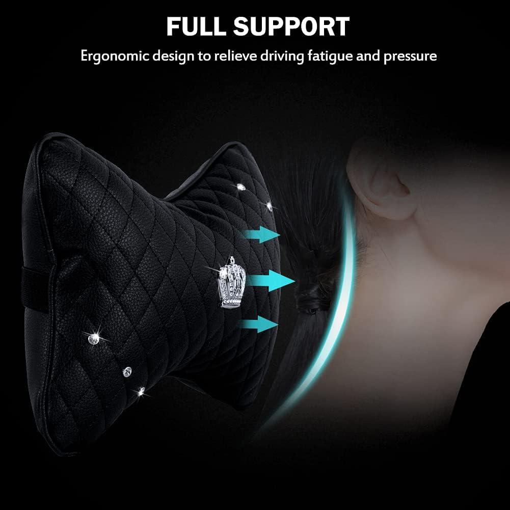 Cojín de Cuello de Coche EING 2 Piezas PU Negro Ajustable