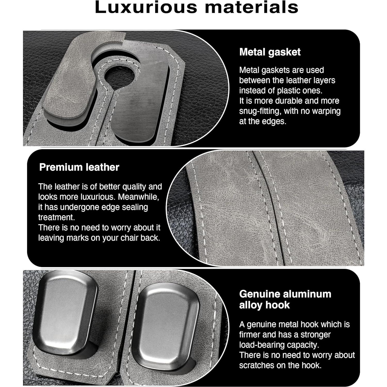 Soporte para bolso de coche VETERBONE 4 ganchos cuero gris