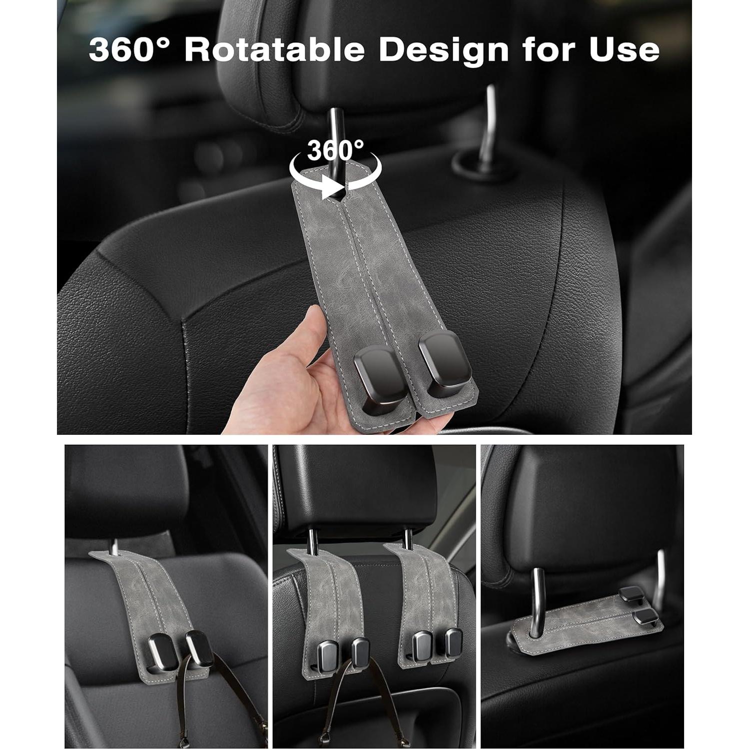 Soporte para bolso de coche VETERBONE 4 ganchos cuero gris