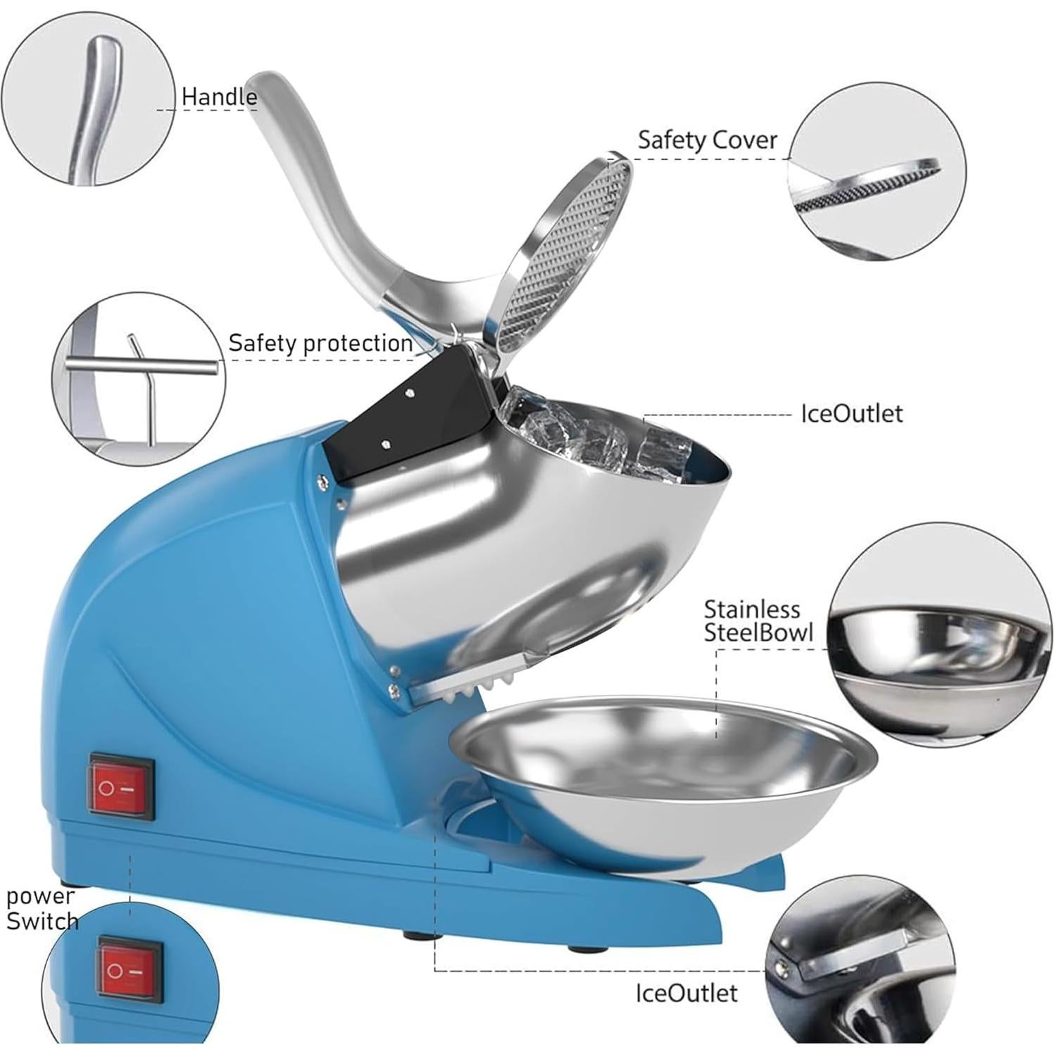 Máquina de Hielo Raspado Greatrue 380W 130kg/h Azul