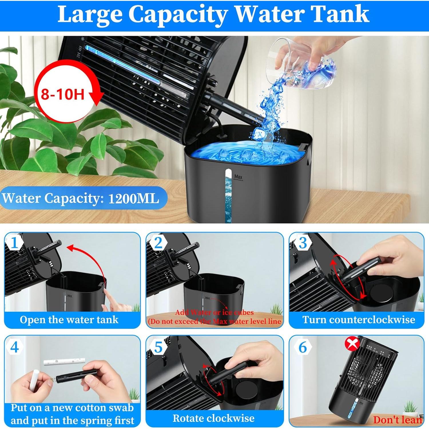 Acondicionador de Aire Portátil TLXLT 3 Velocidades 1200ml Negro