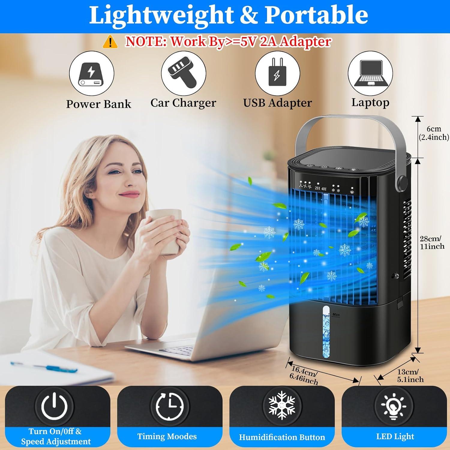 Acondicionador de Aire Portátil TLXLT 3 Velocidades 1200ml Negro