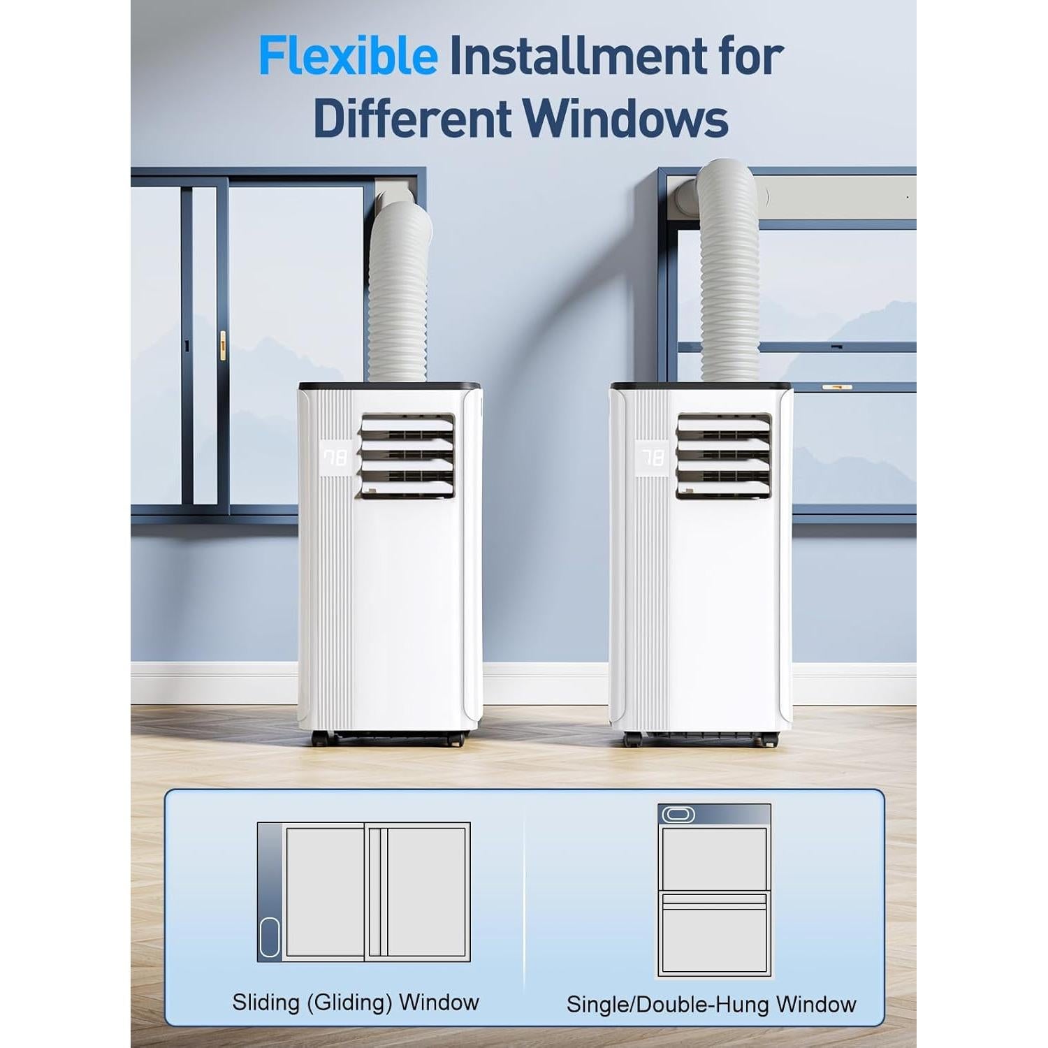 Portable Air Conditioners - 2025 Upgraded 10000 BTU Portable AC for Room up to 450 Sq. Ft, 3 in 1 AC Unit with 24H Timer, Smart Sleep Mode, Remote Control, Air Cooler for Bedroom Kitchen Small-Rooms