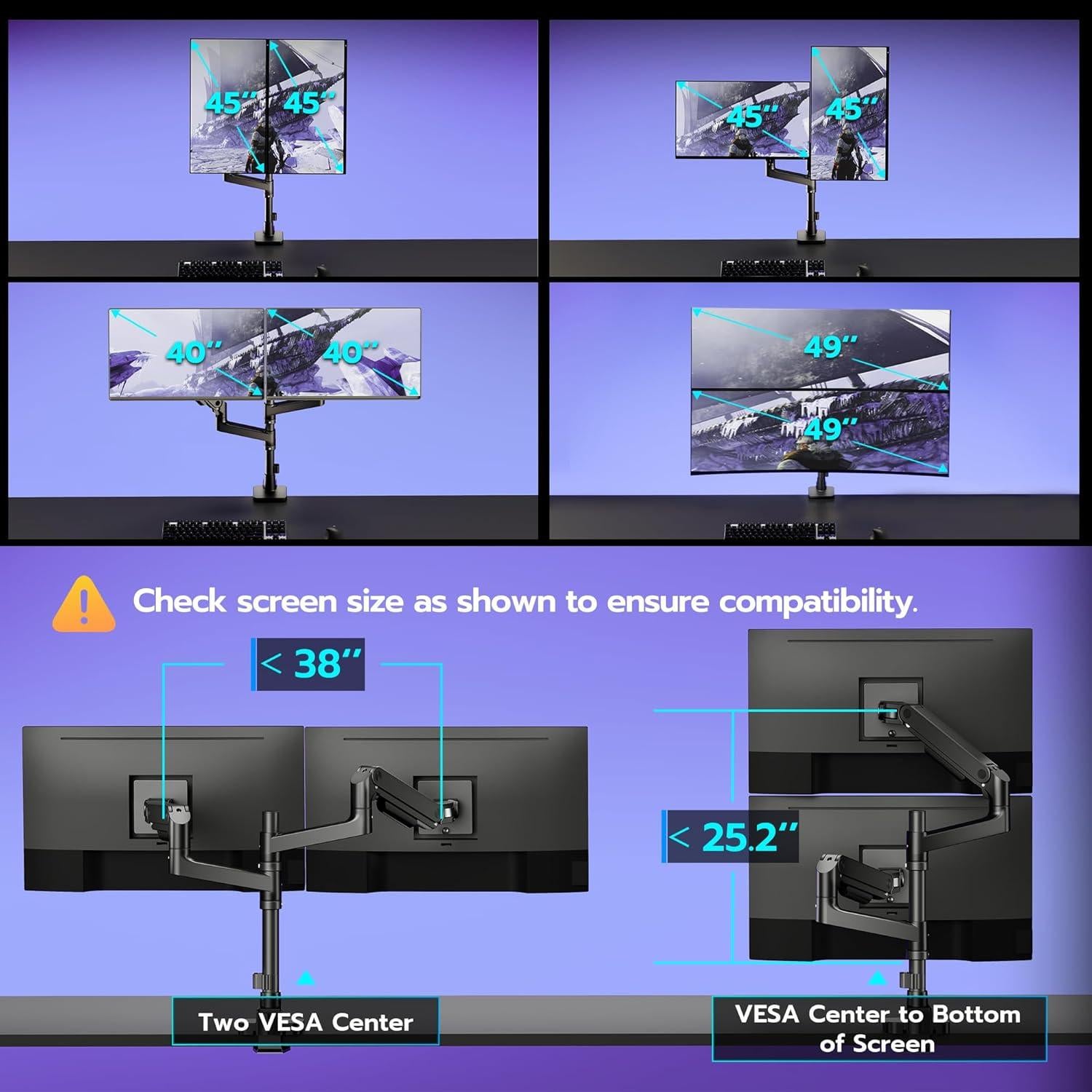 Soporte Doble para Monitor ARES WING 17-49" Negro