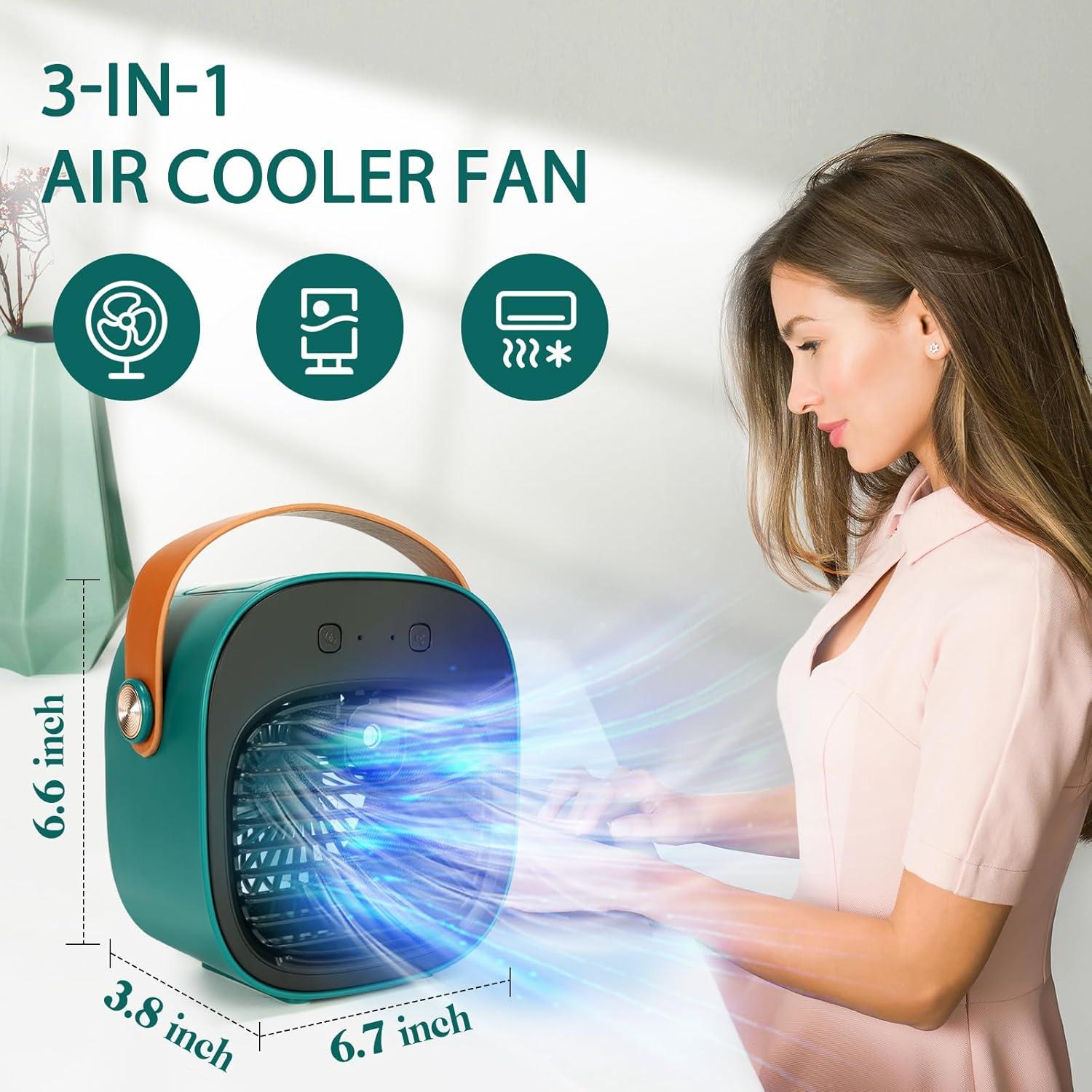 Portable Air Conditioners, 5200mAh Rechargeable Mini Air Conditioner Fan, 3 Wind Speeds Quiet Personal Small Desk Air Cooler Fan for for Bedroom, Car, Home, Camping, Travel, and Office