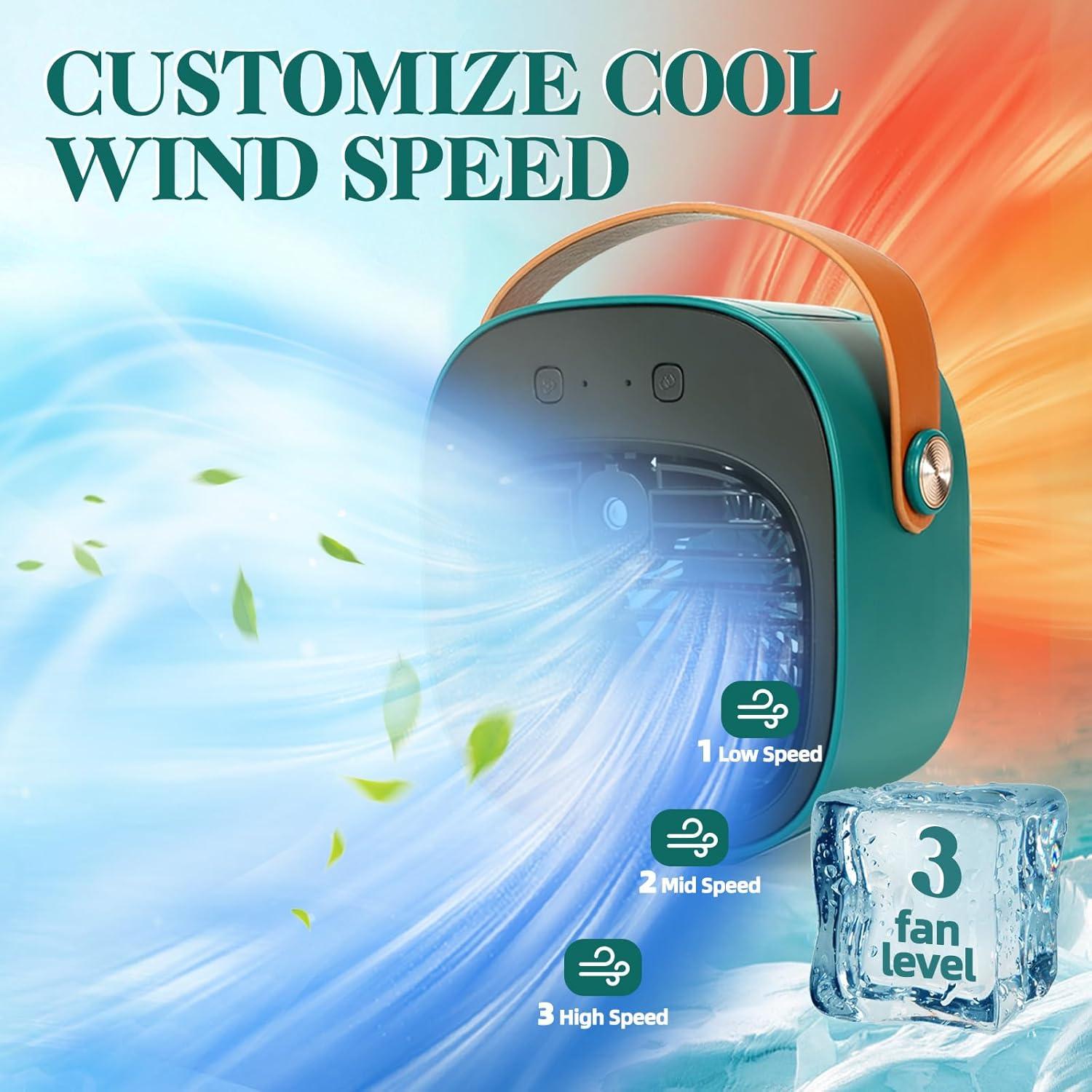Portable Air Conditioners, 5200mAh Rechargeable Mini Air Conditioner Fan, 3 Wind Speeds Quiet Personal Small Desk Air Cooler Fan for for Bedroom, Car, Home, Camping, Travel, and Office