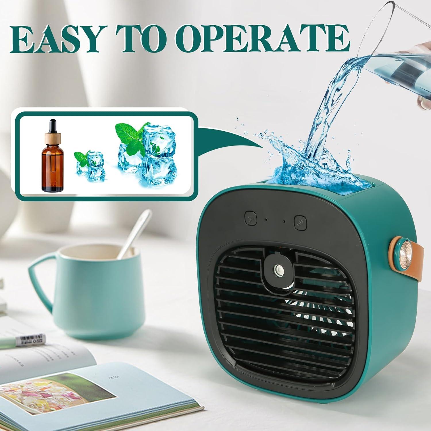 Portable Air Conditioners, 5200mAh Rechargeable Mini Air Conditioner Fan, 3 Wind Speeds Quiet Personal Small Desk Air Cooler Fan for for Bedroom, Car, Home, Camping, Travel, and Office