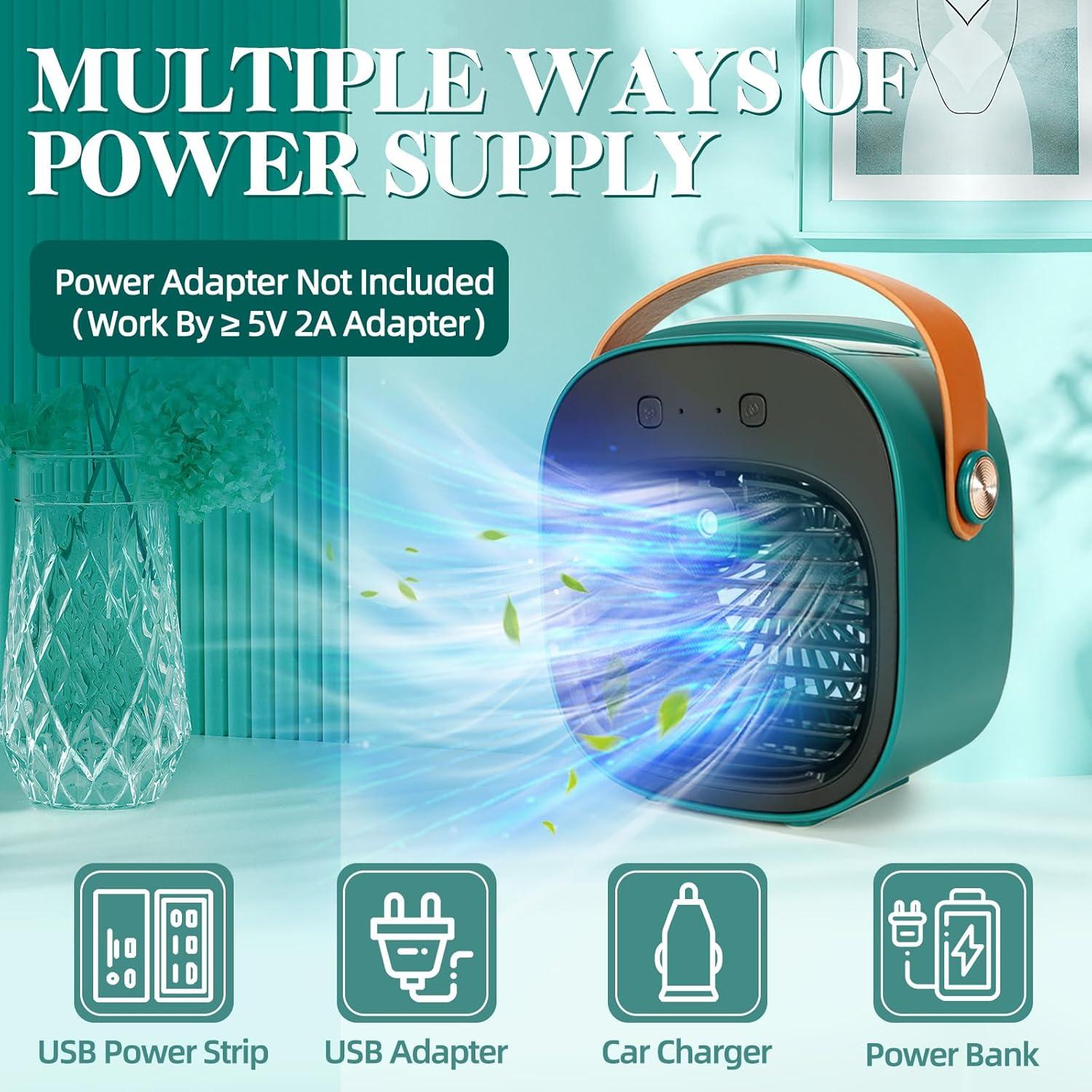 Portable Air Conditioners, 5200mAh Rechargeable Mini Air Conditioner Fan, 3 Wind Speeds Quiet Personal Small Desk Air Cooler Fan for for Bedroom, Car, Home, Camping, Travel, and Office