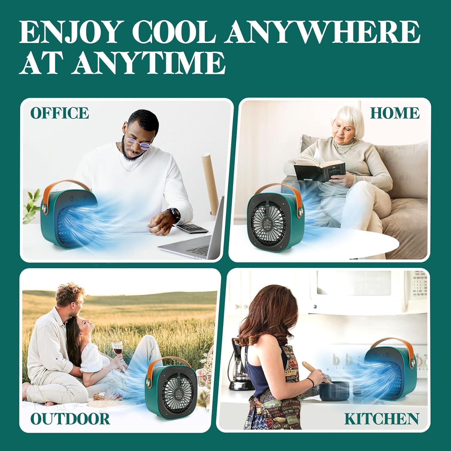 Portable Air Conditioners, 5200mAh Rechargeable Mini Air Conditioner Fan, 3 Wind Speeds Quiet Personal Small Desk Air Cooler Fan for for Bedroom, Car, Home, Camping, Travel, and Office