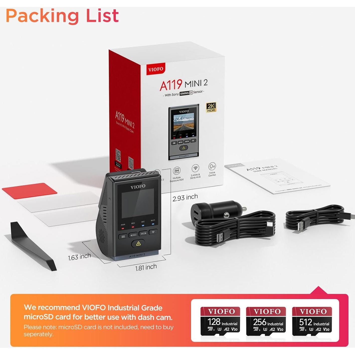 Cámara Dash VIOFO A119 Mini 2 2K 60fps GPS Wi-Fi 5GHz