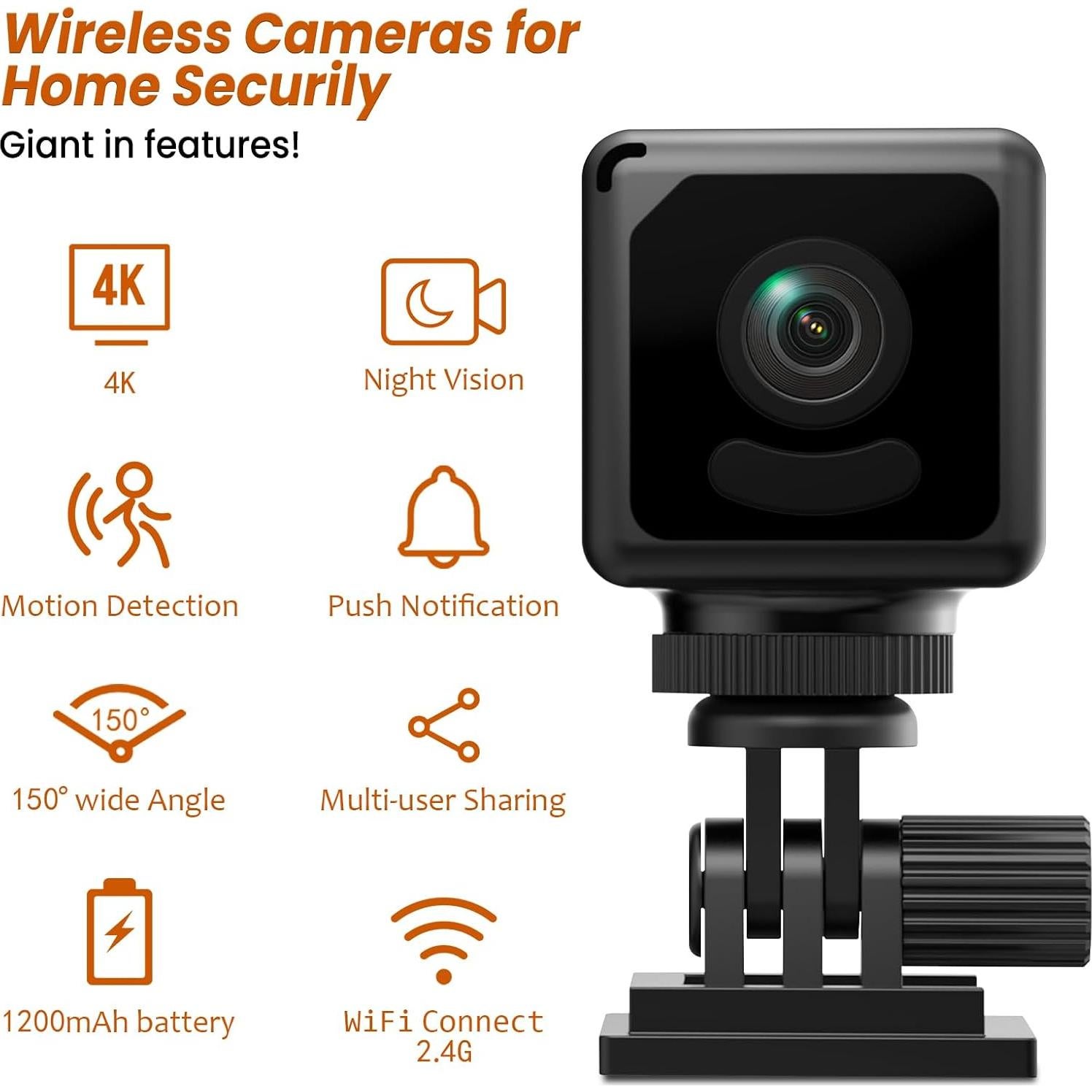 Cámara Mini Inalámbrica WiFi 4K Terura con Visión Nocturna