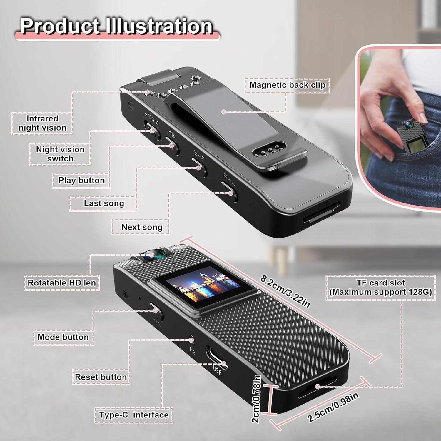 Mini Cámara Corporal HD 1080P FUXGZ con Visión Nocturna