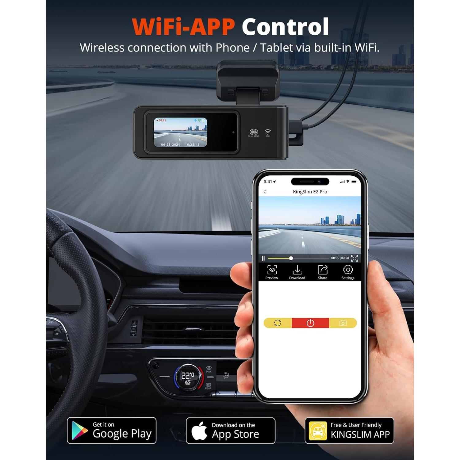 Cámara Dash 2K Delantera y Trasera Kingslim con 64GB