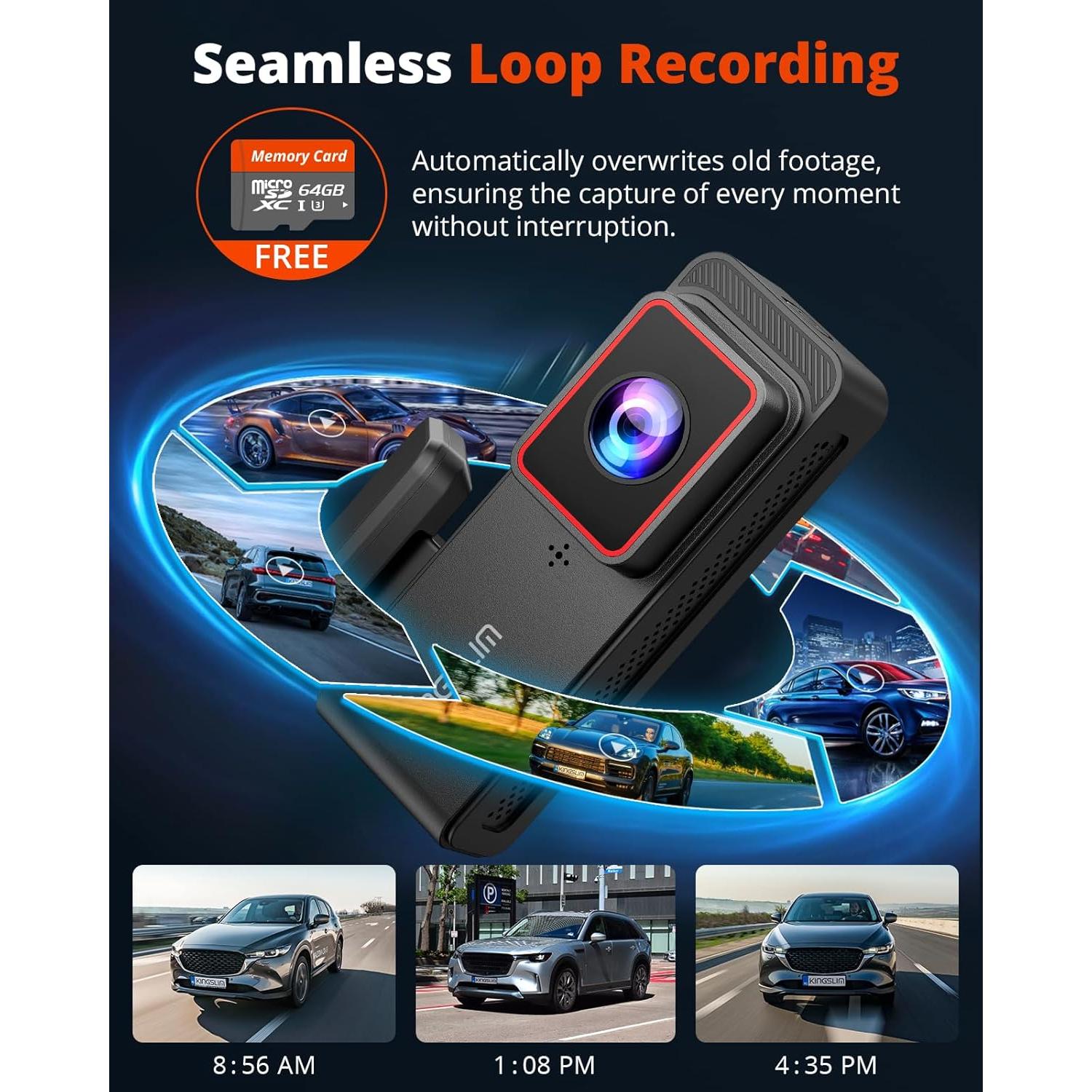 Cámara Dash 2K Delantera y Trasera Kingslim con 64GB