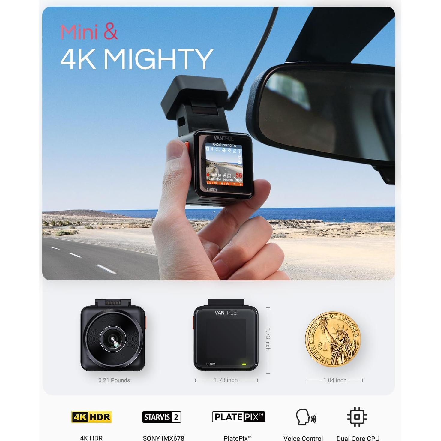 Cámara de Tablero Vantrue E1 Pro 4K con GPS y WiFi 5G