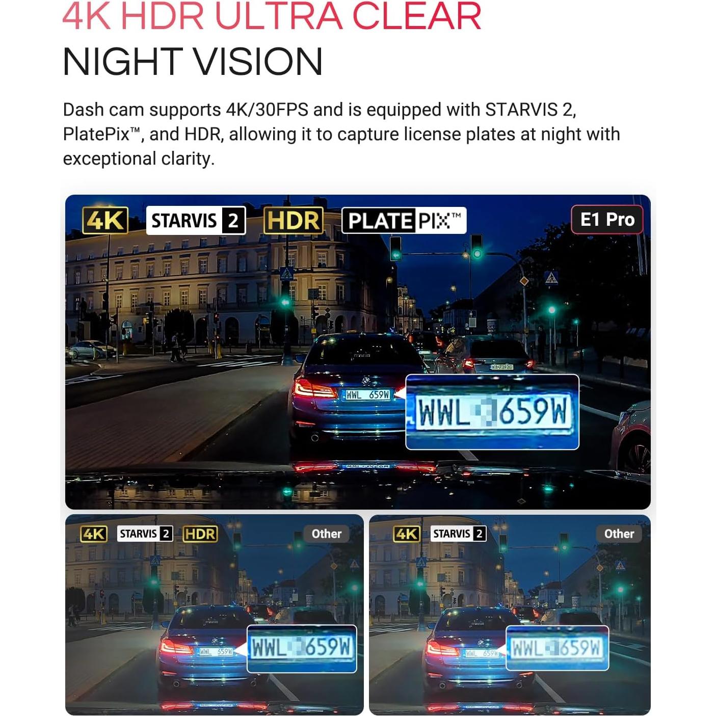 Cámara de Tablero Vantrue E1 Pro 4K con GPS y WiFi 5G