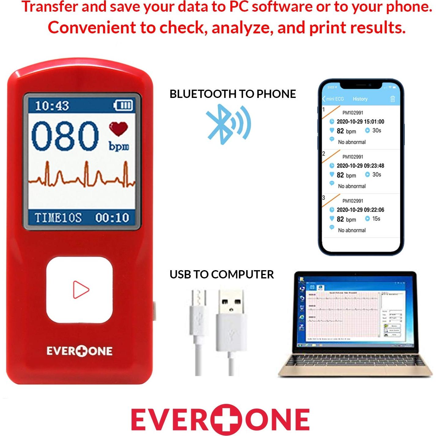 Monitor ECG/EKG Bluetooth EverOne EVOPM10, App iOS/Android