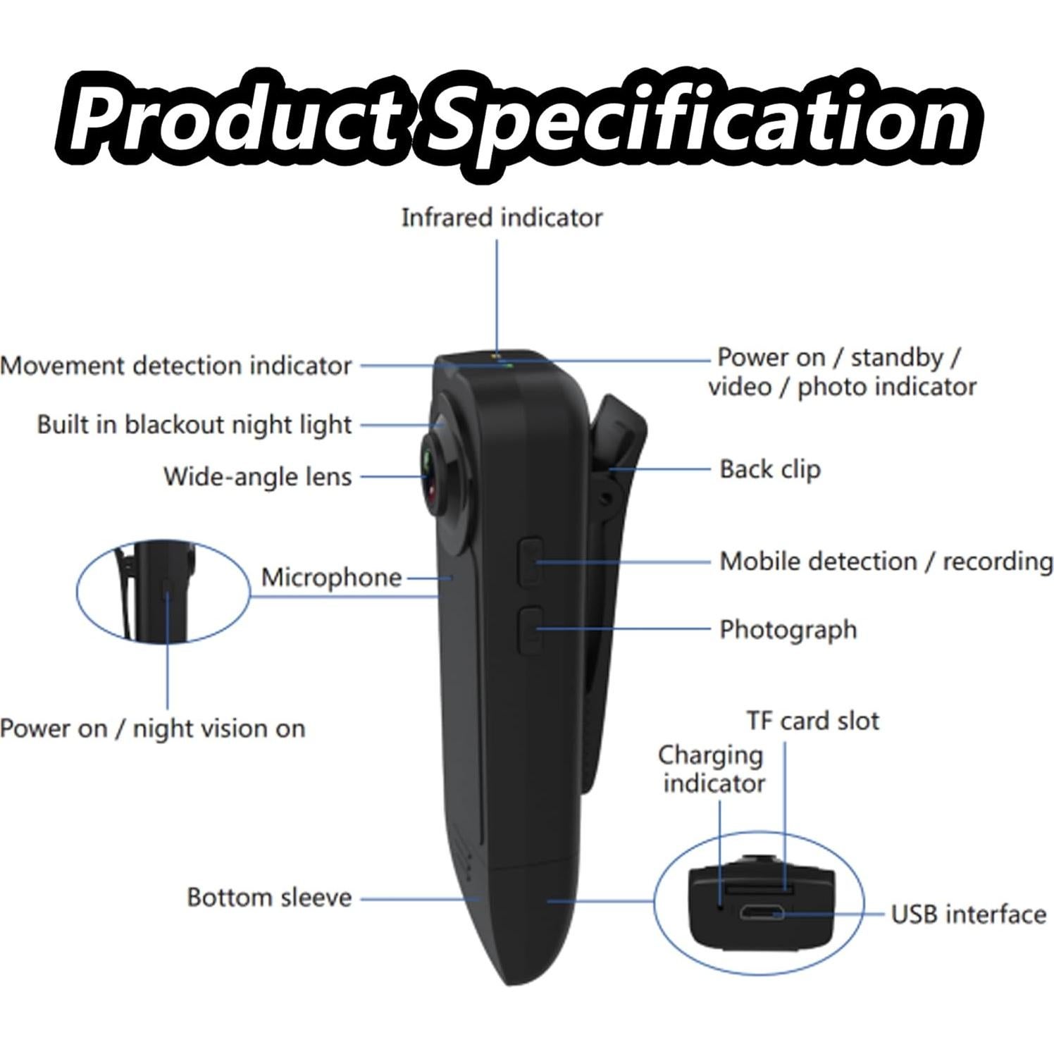 Mini Cámara Corporal 1080P Eastfatkun con 64GB y Batería