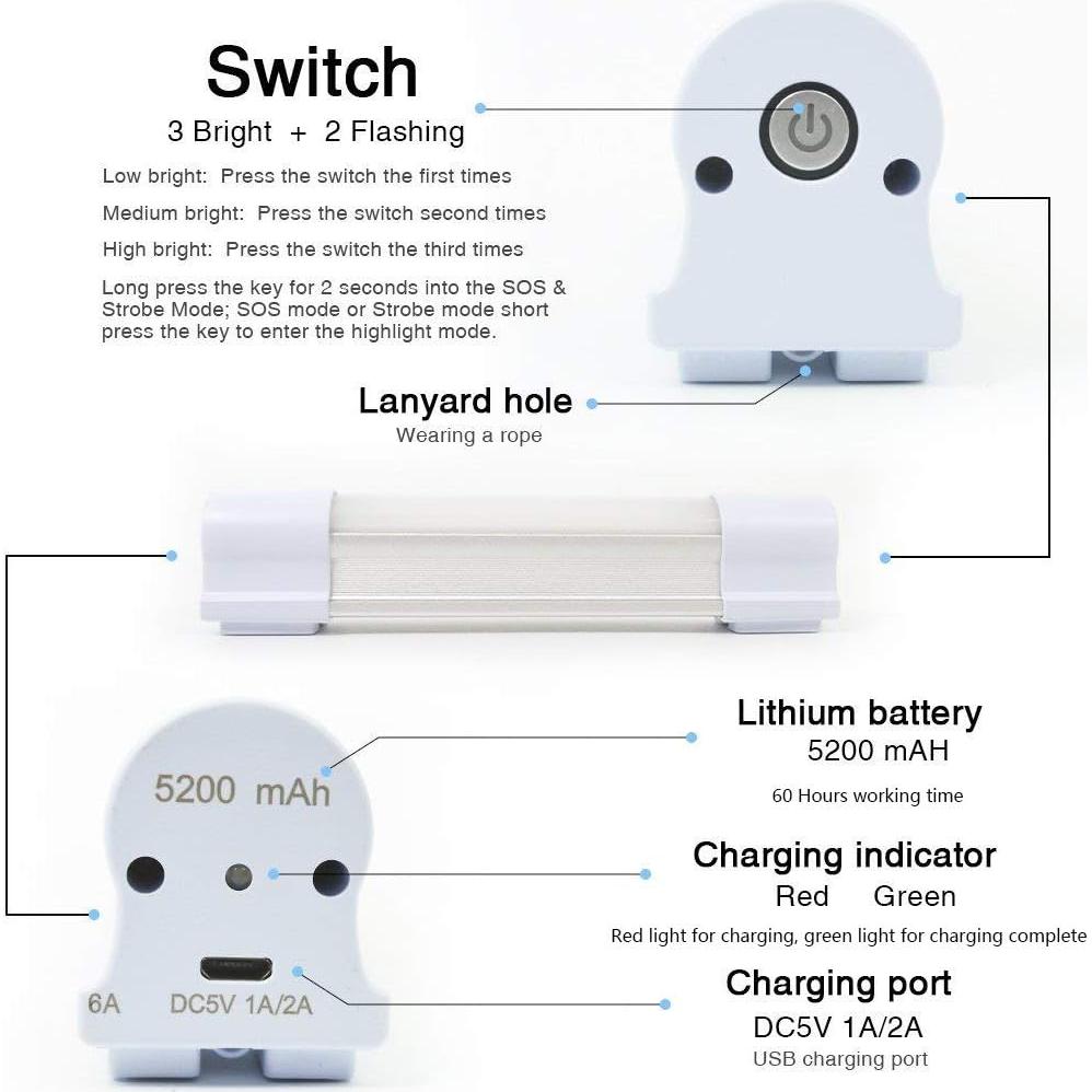 Luz LED recargable LETOUR Tubo 4000 lúmenes 5200mAh
