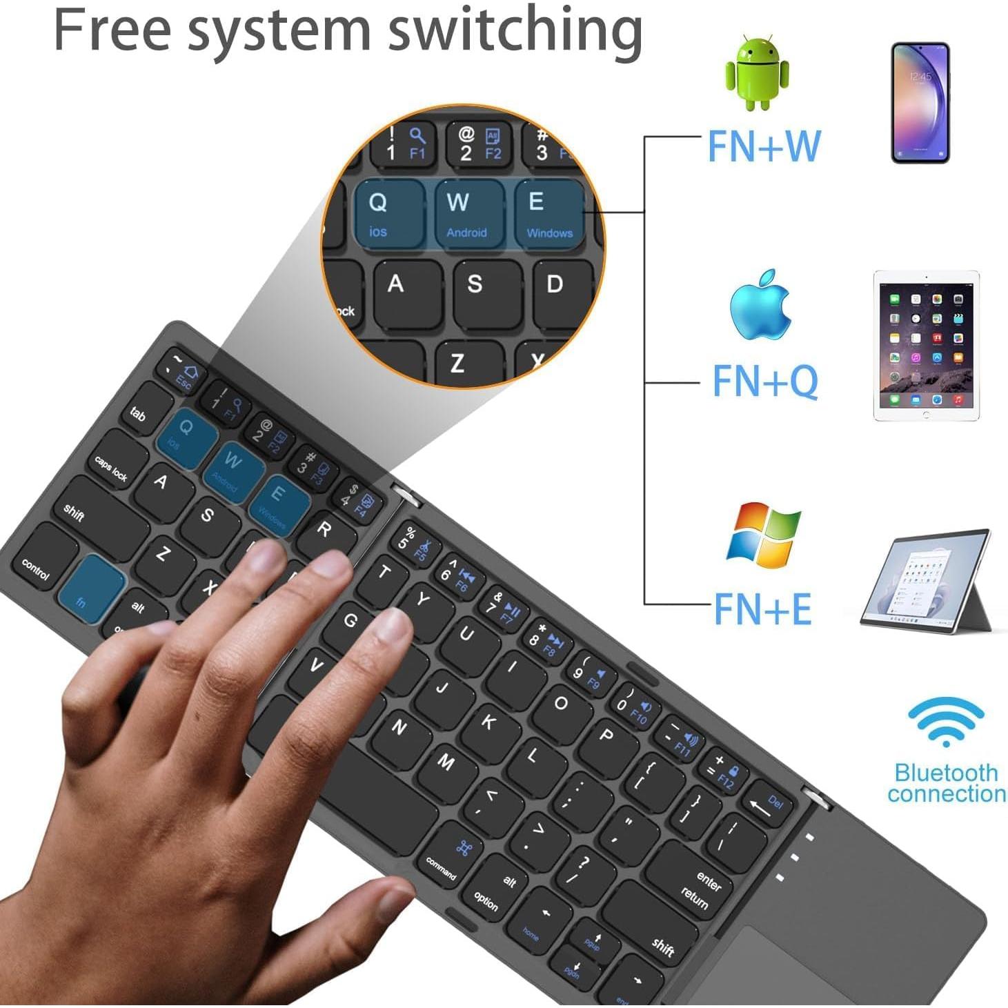 Teclado Inalámbrico Plegable AIWISDOM con Touchpad - Gris