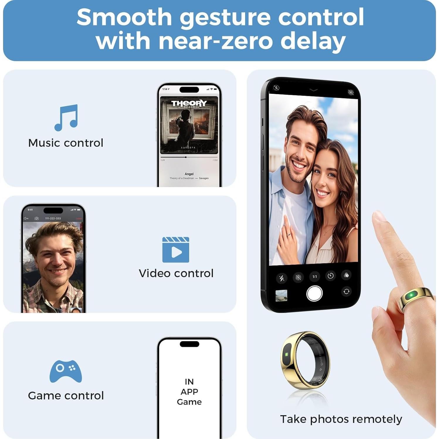 Anillo Inteligente Hugrow R08 Dorado Control Gestos IP68