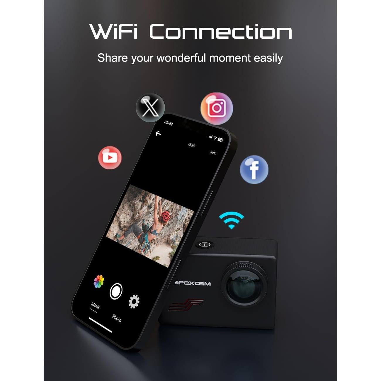 Cámara de acción Apexcam M80 4K 60FPS 48MP con 64GB