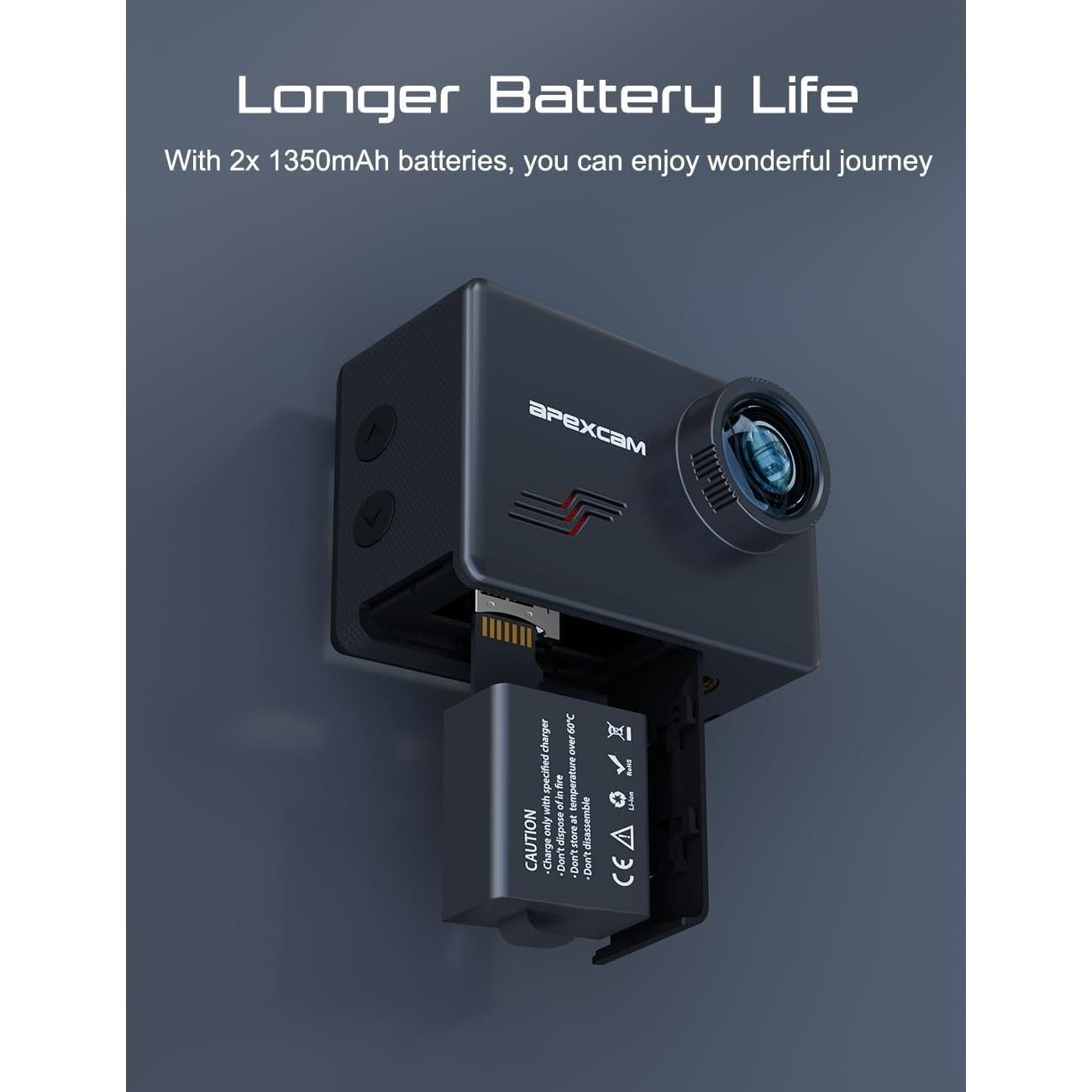 Cámara de acción Apexcam M80 4K 60FPS 48MP con 64GB