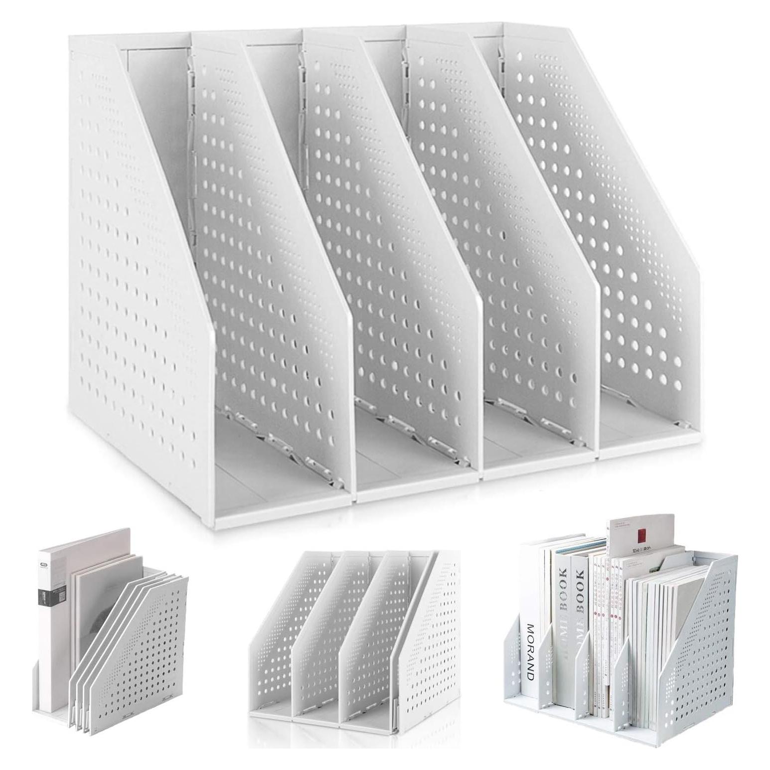 Soporte de Revistas Lemical 4 Compartimentos Plegable Gris