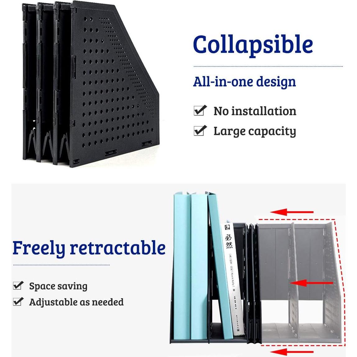 Soporte de Revistas Plegable SAYEEC 4 Compartimentos Negro